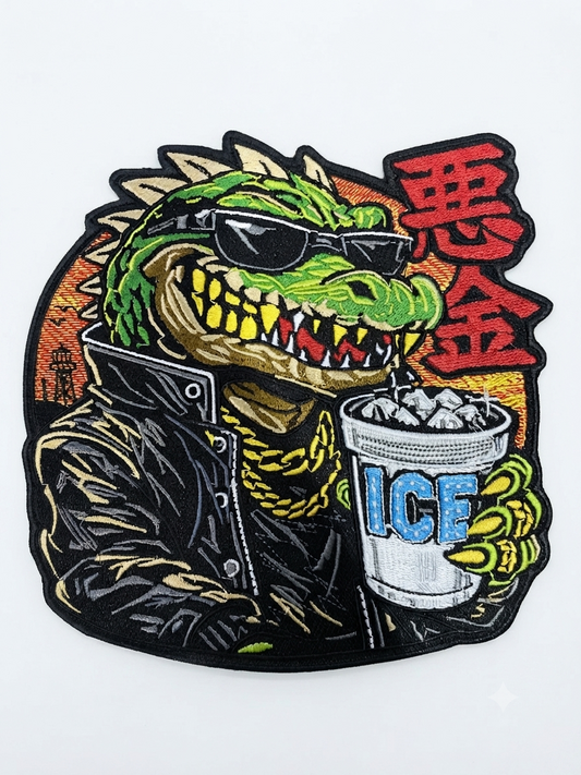 Custom embroidered patch with merrow border and iron-on backing
